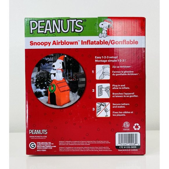 Gemmy Snoopy & Doghouse Christmas Inflatable ~ 4’ LED Airblown Inflatable ~ New - Picture 3 of 8
